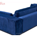 Fabric Nordic Furniture Tufted Cushion Metal Base Couch Sitting Room Blue Velvet Hotel Sofa